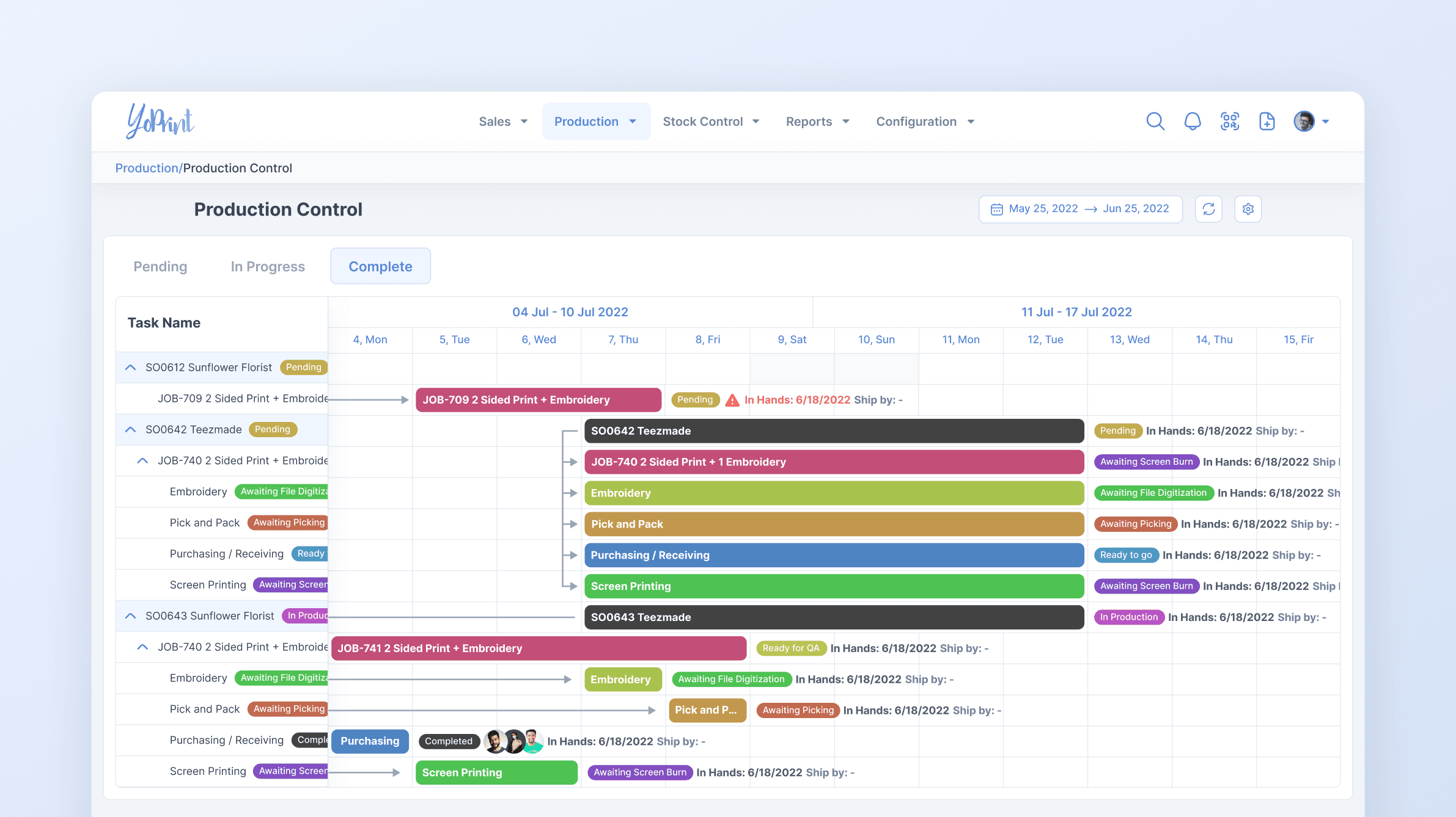 Production management calendar