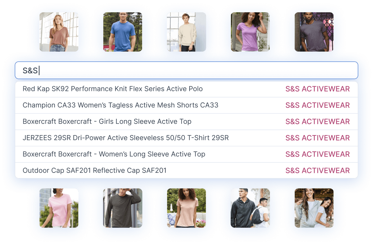Screenshot of the application displaying a search bar with the query 'S&S'