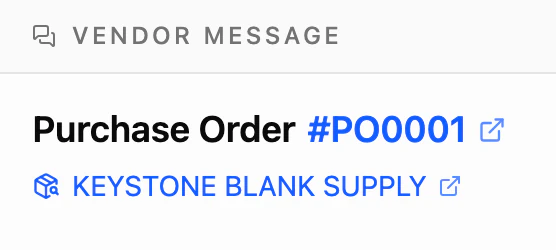 Vendor Message on purchase order #PO0001 for Keystone Blank Supply.
